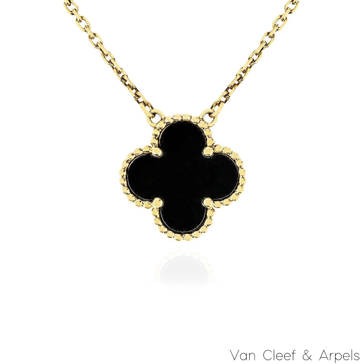 Van Cleef & Arpels Gold Vintage Alhambra Onyx Necklace VCARA45800